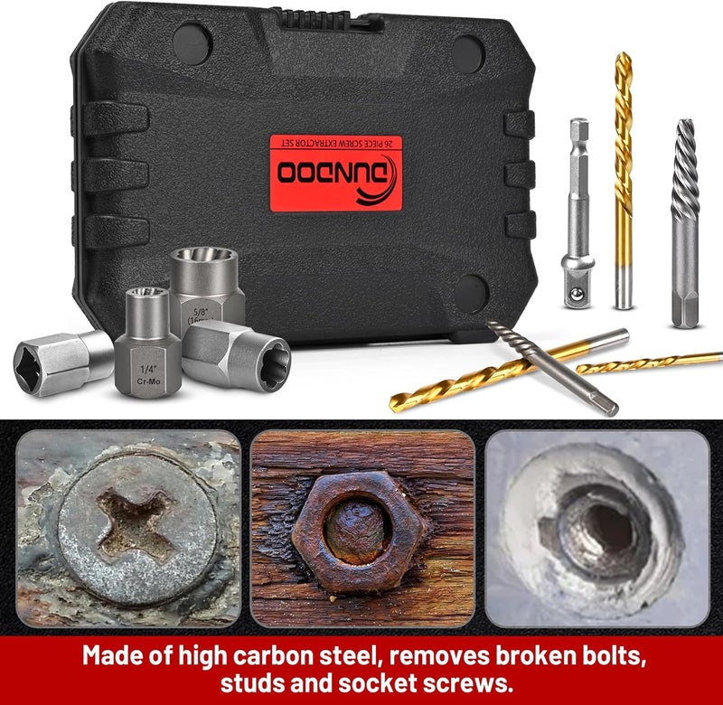 DUDDOO 30PCS Screw Extractor Set & Bolt Extractor Set, Left Hand Drill Bit Set, Easy Out Extractor Set，Stripped Bolt Remover Tools，Cobalt HSS Steel Kit for Damaged, Rounded-Off Bolts, Screws, Nuts, Studs - Image 5